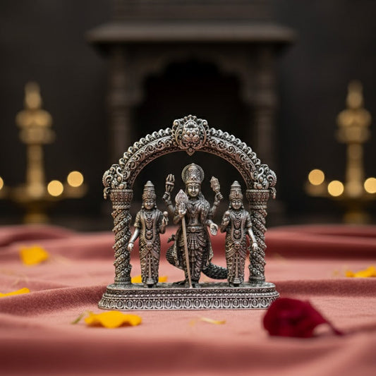 Silver Plated Lord Murugam Valli Deivanai Idol (4 Inch)