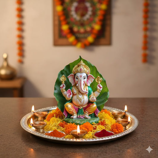 Lord Ganesh With Leaf