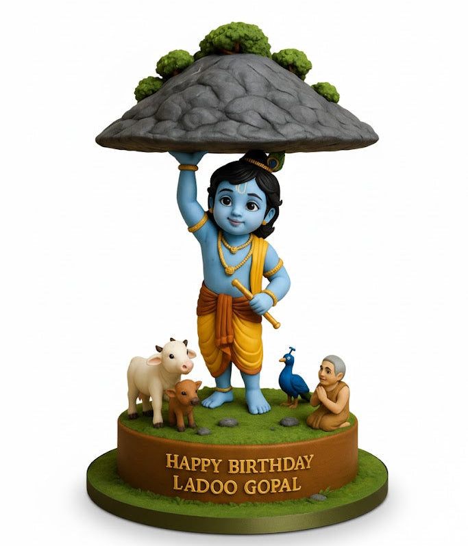 God Krishna Govardhan Parvat Idol (8 Inch)