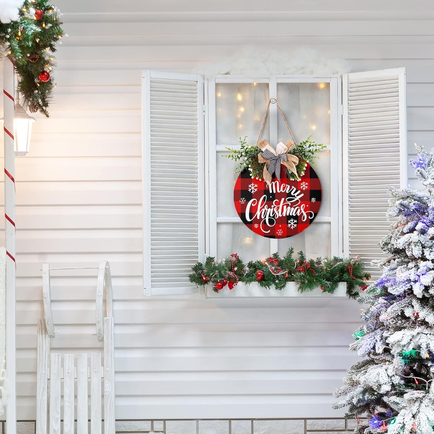 Buffalo Plaid Christmas Welcome Sign - Hanging