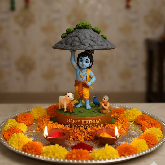 God Krishna Govardhan Parvat Idol (8 Inch)