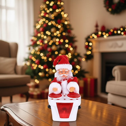 Christmas Electric Santa Plush Toy Playing Disc Swinging Twisted Doll White