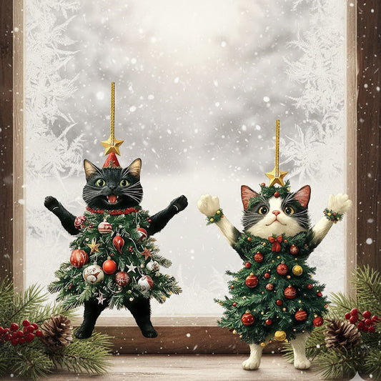 2 Pieces Cat Christmas Ornaments, Acrylic Christmas Ornament