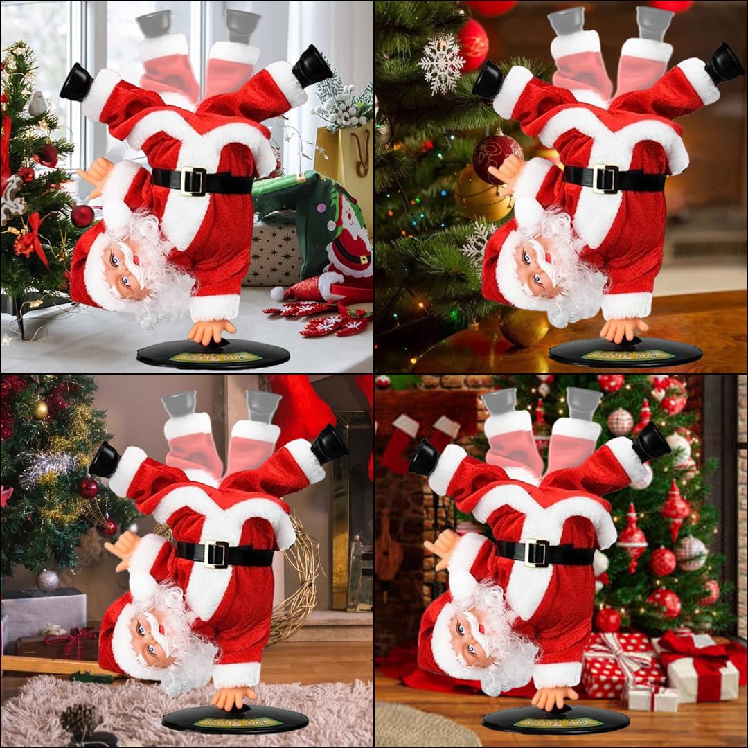 Dancing Santa Claus Figurine | Rotating Handstand Musical Santa Toy