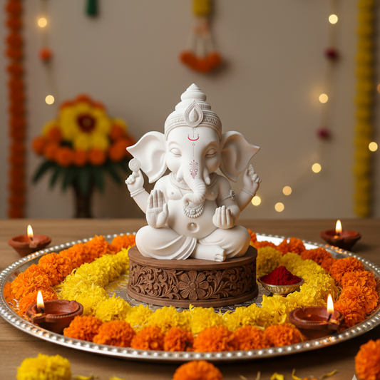 White Marble Bal Ganesha Idol