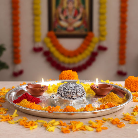 Ashtalakshmi Tortoise Idol - Silver Plated 5 Inch