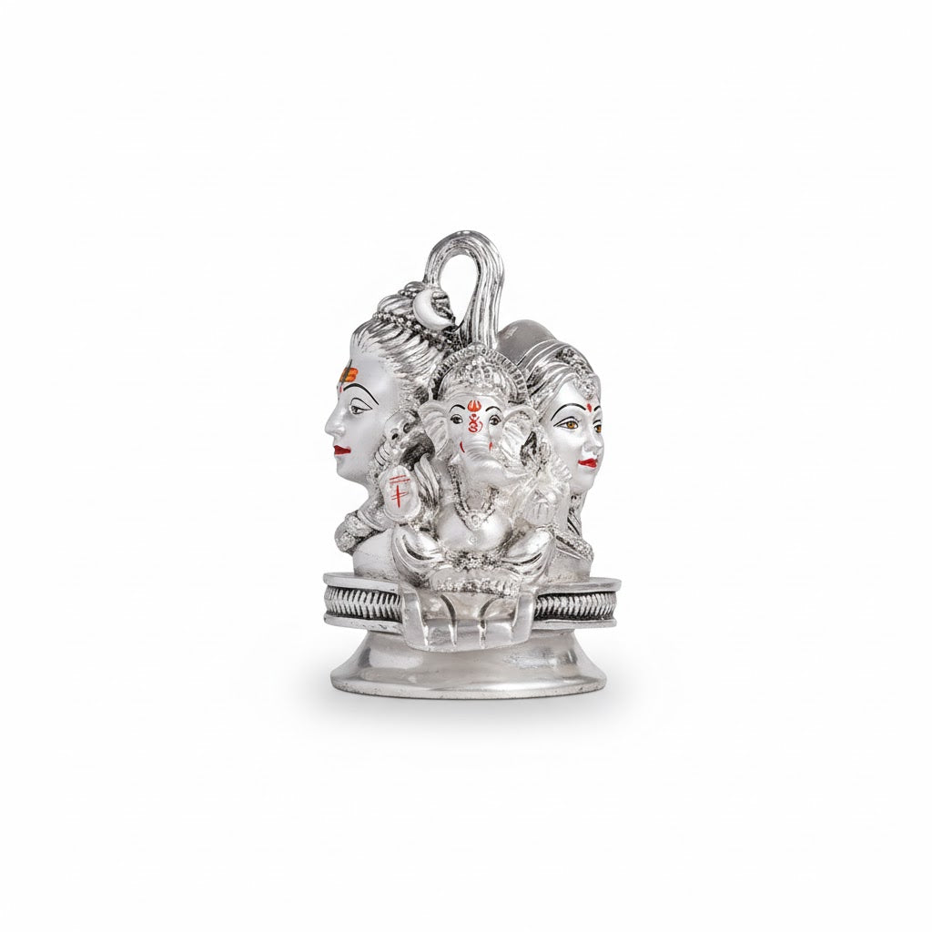 Shiv Parvati Ganesh Murti - Silver Plated