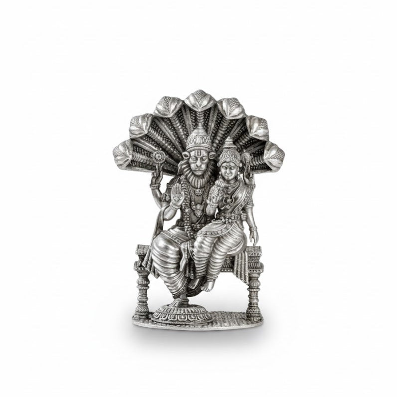 Antique Silver Plated Lakshmi Narasimha Swamy Idol