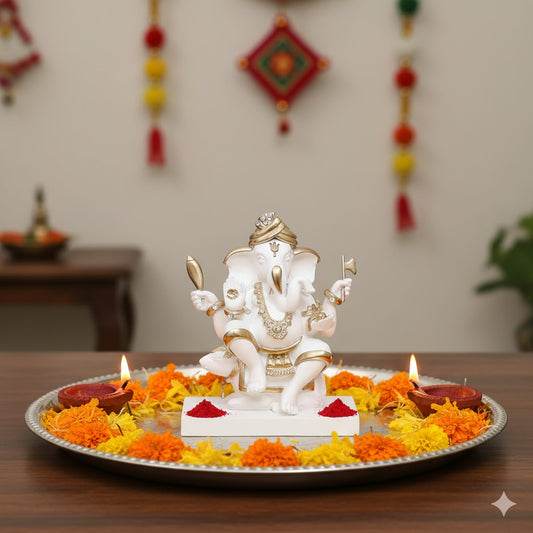 Premium White & Gold Lord Ganesh