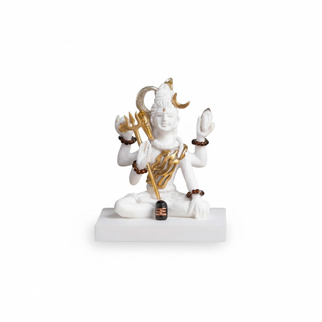 Premium White & Gold Plated Shiva Statue With Trishul