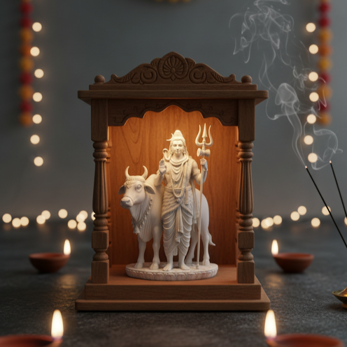 White Marble Lord Shiv With Nandi Idol