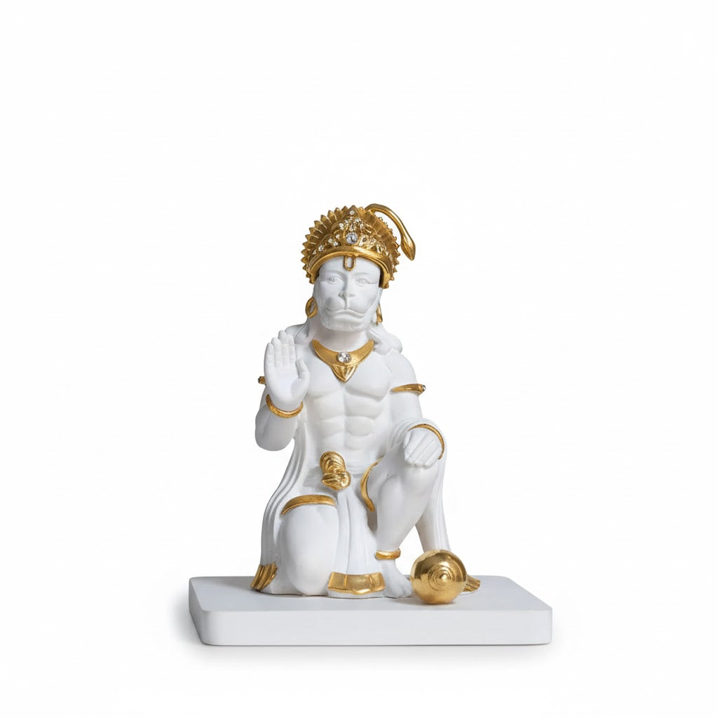 Premium White & Gold Hanuman Ji Kneeling Statue