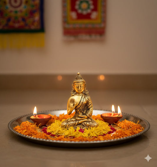 Buy Brass Buddha Idol 220g, 3.2″– Handcrafted Buddha Idol For Home & Puja Use