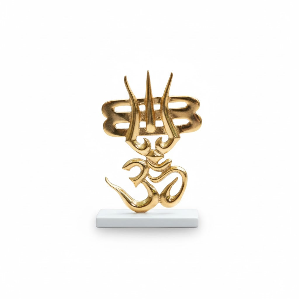 Trishul & OM for Car Dashboard - Gold Plated (4 Inch)