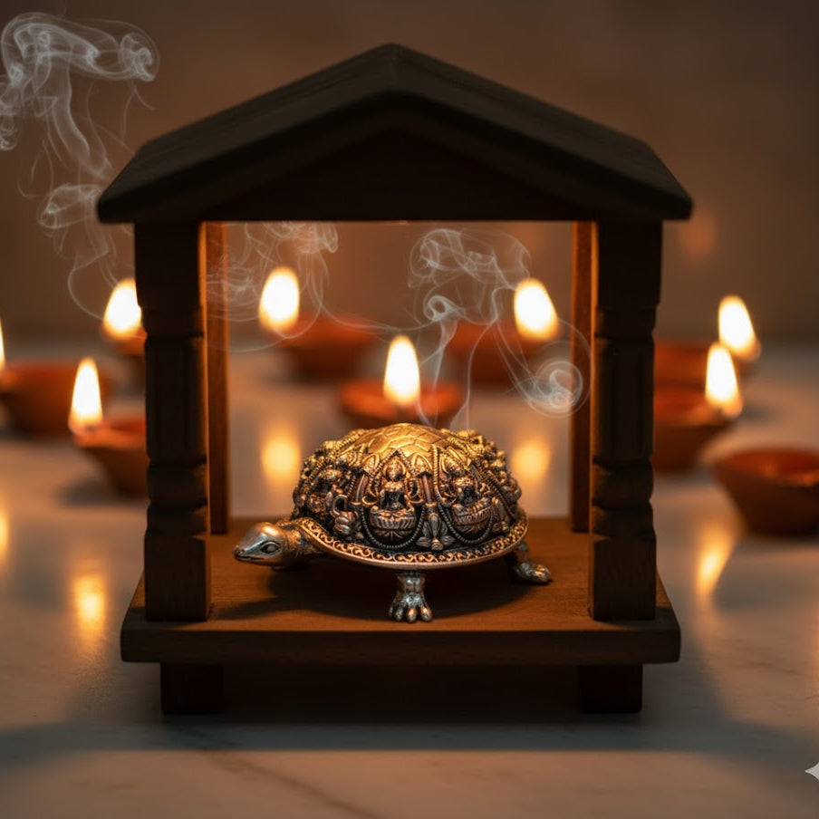 Ashtalakshmi Tortoise Idol - Silver Plated 5 Inch