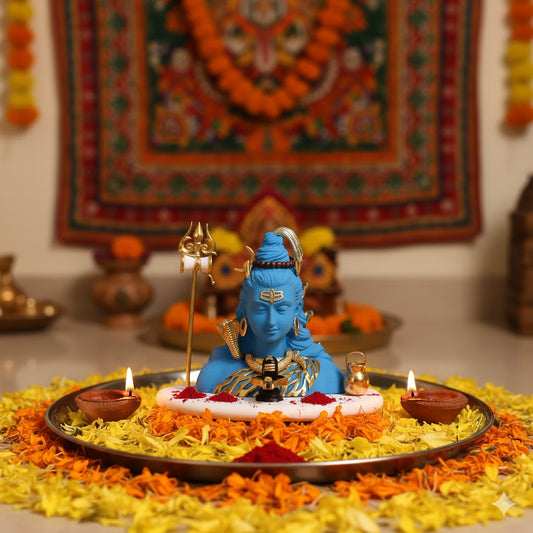 Luxurious Blue Neelkanth Shiva Idol - Gold Plated (6.25 Inch)