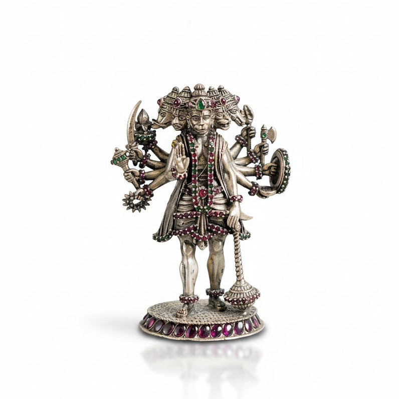 Regal panchamukhi Lord Hanuman idol studded with rubies