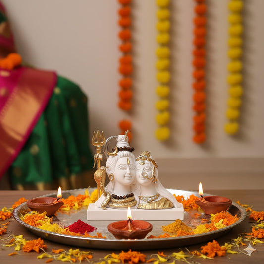 Exquisite White & Gold Shiv Parvati Idol