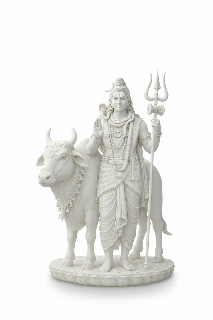 White Marble Lord Shiv With Nandi Idol