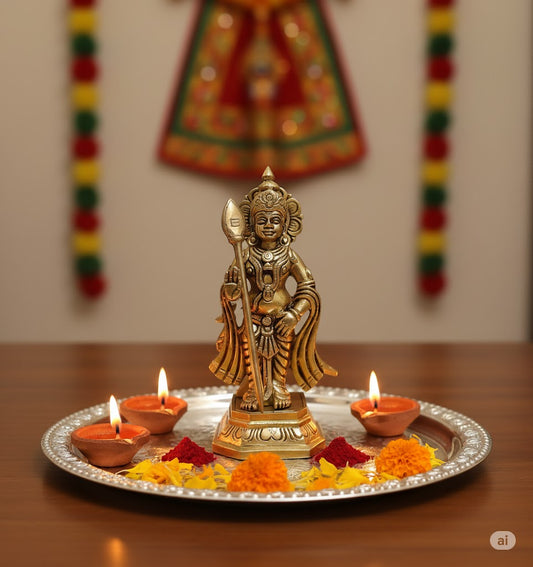 Brass Murugan Silai for Puja Room, Handcrafted Karthikeya Idol for Home Temple & Pooja Decor