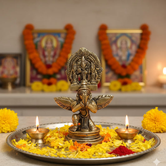 Brass Balaji on garuda statue, Handcrafted Tirupati Venkateshwara Idol