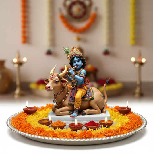 Lord Krishna With Cow Idol