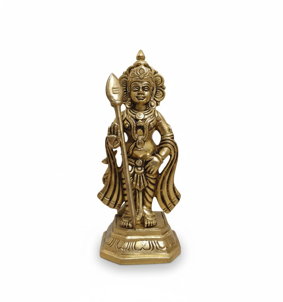 Brass Murugan Silai for Puja Room, Handcrafted Karthikeya Idol for Home Temple & Pooja Decor