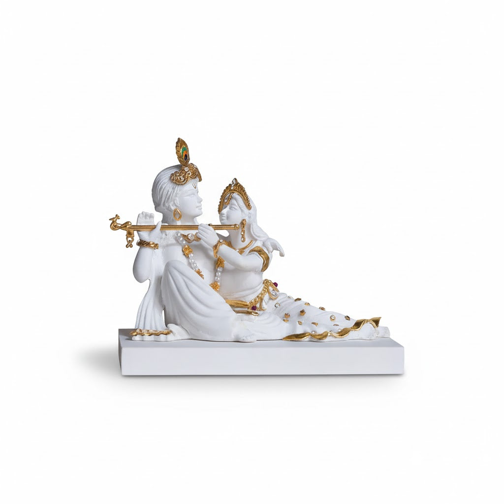 Luxurious White & Gold Radha Krishna Murti