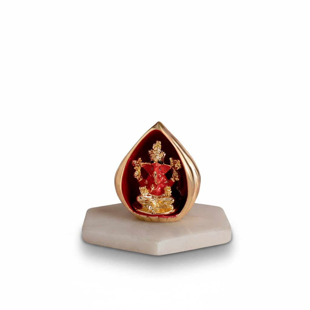 Modak Ganesha Murti for Car Dashboard - Gold Plated (4 Inch)