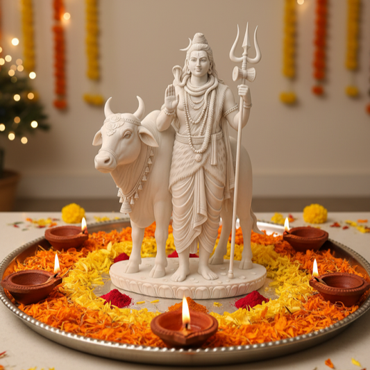 White Marble Lord Shiv With Nandi Idol