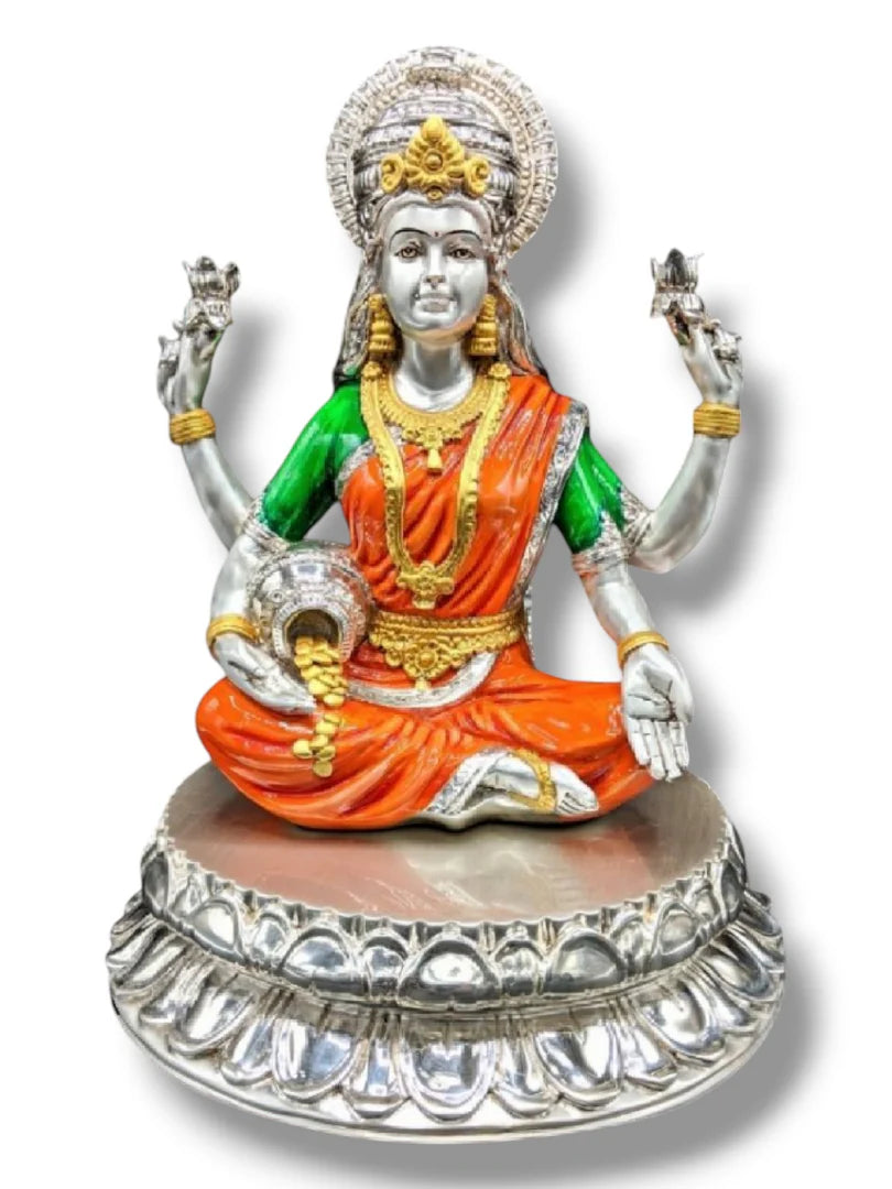 Silver Plated Coloured Lakshmi Mata Idol