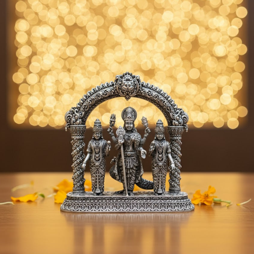Silver Plated Lord Murugam Valli Deivanai Idol (4 Inch)