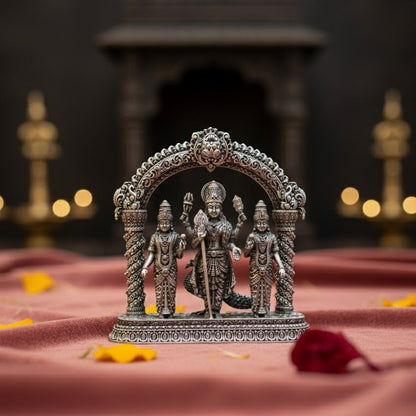 Silver Plated Lord Murugam Valli Deivanai Idol (4 Inch)