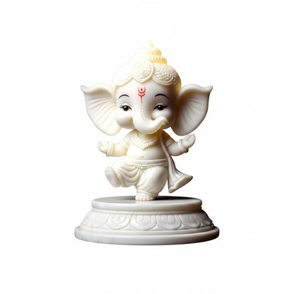 White Marble Dancing Bal Ganesha Idol (5 Inch)