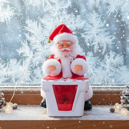 Christmas Electric Santa Plush Toy Playing Disc Swinging Twisted Doll White