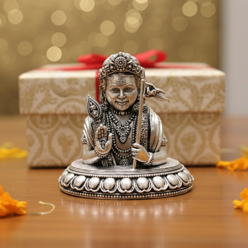 Silver Plated Lord Murgan Ji Face Idol (4 Inch)