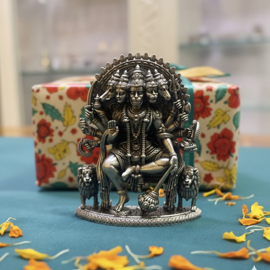 Silver Plated Lord Panchmukhi Hanuman Idol (3 Inch)