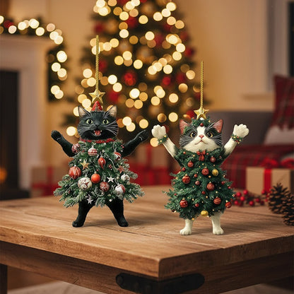 2 Pieces Cat Christmas Ornaments, Acrylic Christmas Ornament