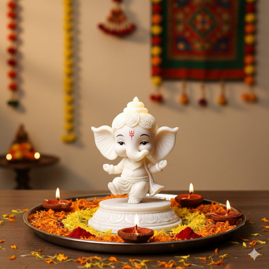 White Marble Dancing Bal Ganesha Idol (5 Inch)