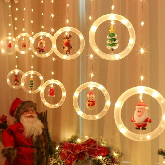 Christmas Curtain String Lights | Warm White Waterproof Fairy Lights with Santa