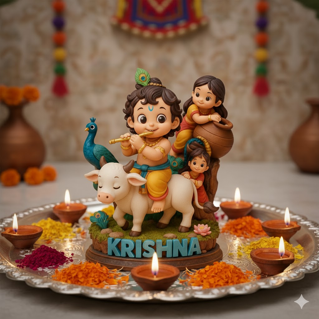 Bal Krishna With Cow Unique Idol (8 Inch)