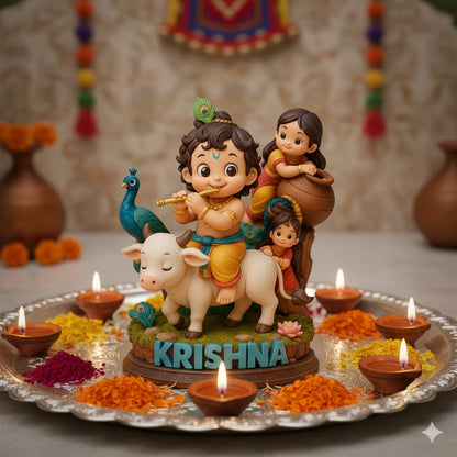 Bal Krishna With Cow Unique Idol (8 Inch)