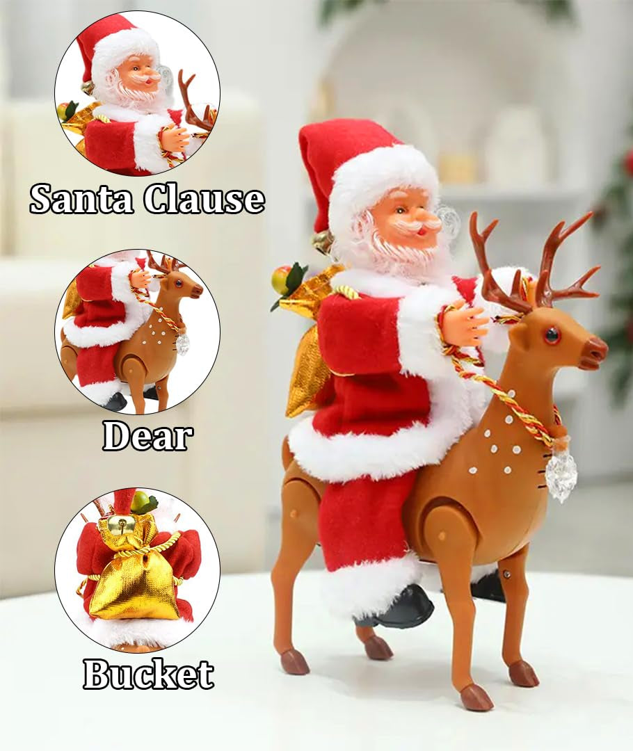 Santa Claus Riding Reindeer Toy | Musical Dancing Santa with Light & Music