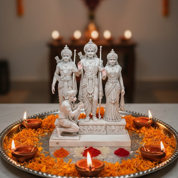 White Marble Lord Ram Darbar Idol