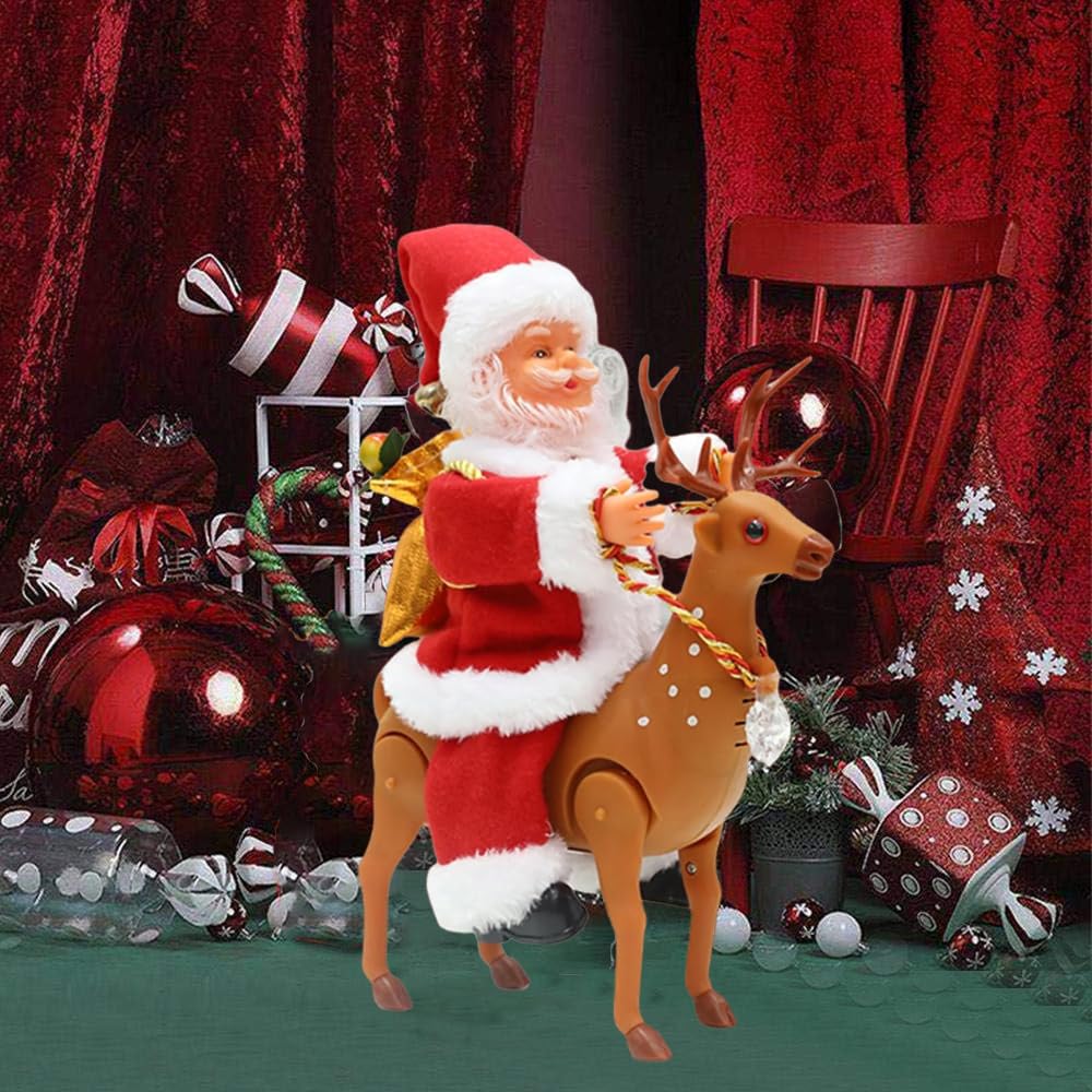 Santa Claus Riding Reindeer Toy | Musical Dancing Santa with Light & Music
