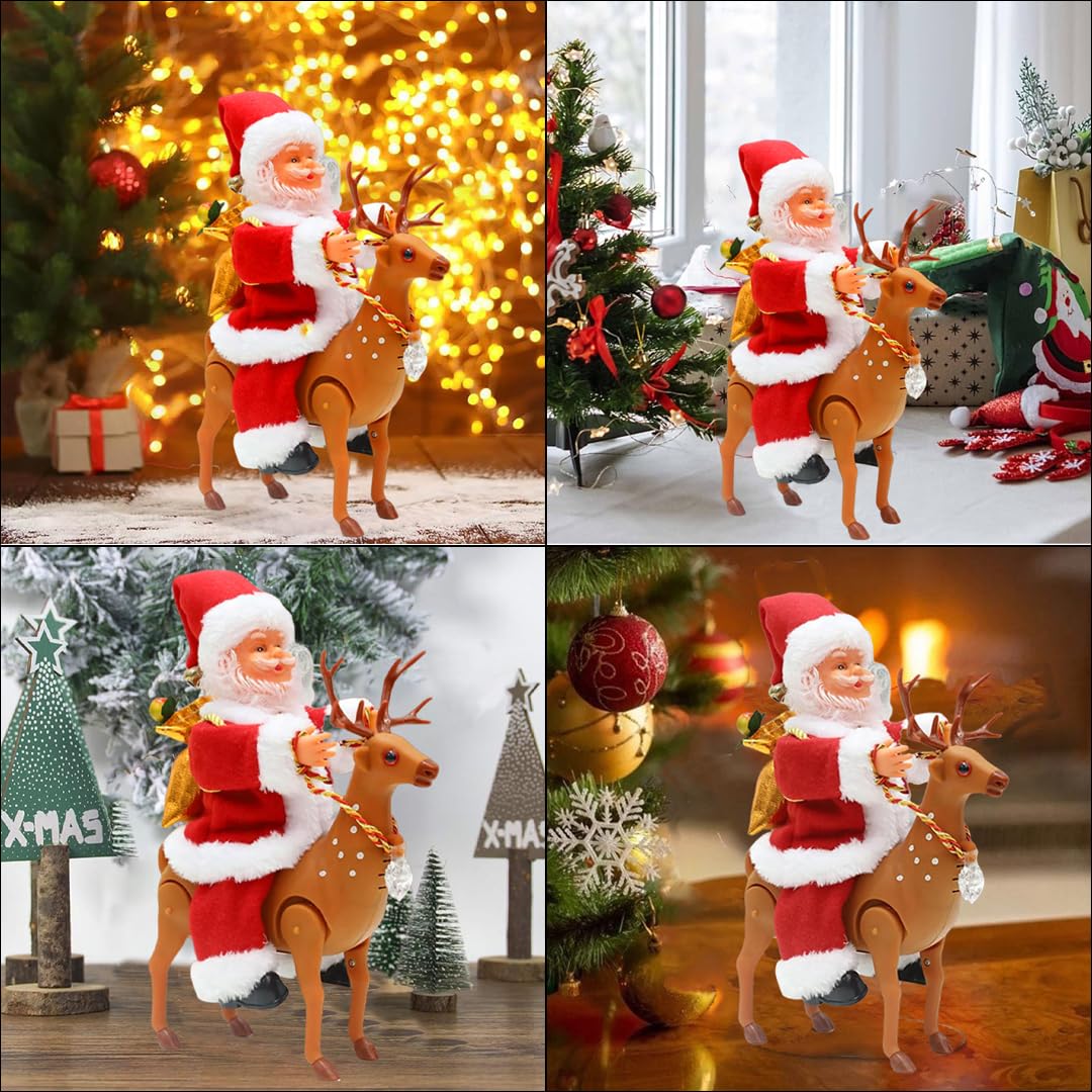 Santa Claus Riding Reindeer Toy | Musical Dancing Santa with Light & Music