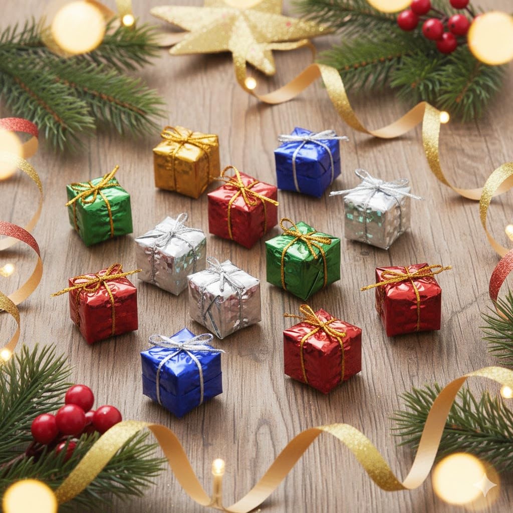 Multicolor Christmas Gift Boxes (Set of 12)