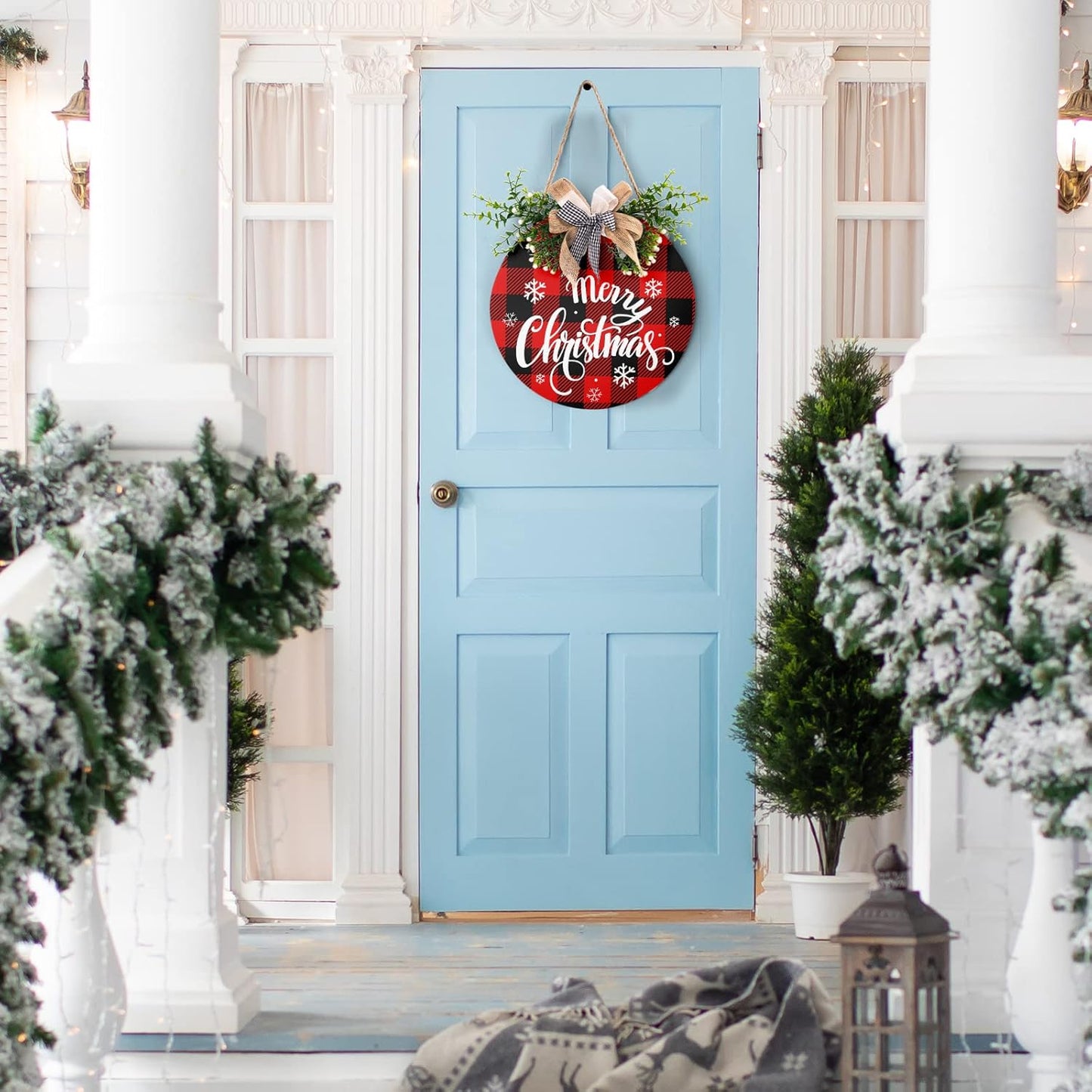 Buffalo Plaid Christmas Welcome Sign - Hanging