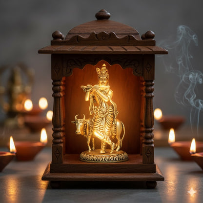 Brass Krishna With Cow Idol