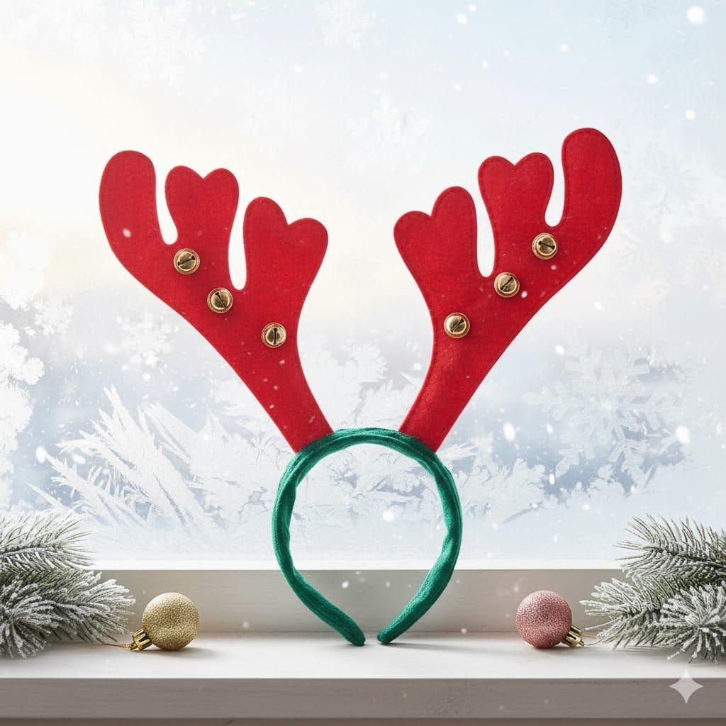 Red Green Christmas Headband Reindeer Antlers Design Hair Band